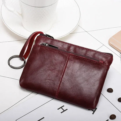 Retro Genuine Leather Coin Purse – Compact and Stylish Key Holder