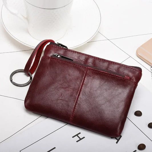 Retro Genuine Leather Coin Purse – Compact and Stylish Key Holder