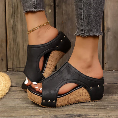 Aure Paris Studded Comfort Wedge Sandals