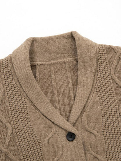 Cable Knit Shawl Collar Button-Up Cardigan