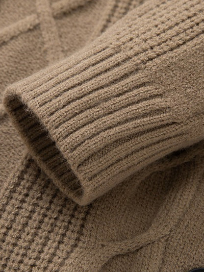 Cable Knit Shawl Collar Button-Up Cardigan