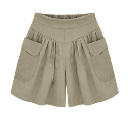 Women Summer Loose Casual Shorts Culottes Elastic Waist Wide Shorts with Pockets