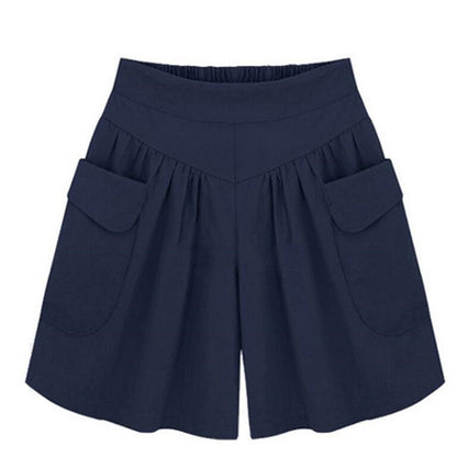 Women Summer Loose Casual Shorts Culottes Elastic Waist Wide Shorts with Pockets