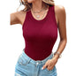 Round Neck Built-in Bra Ribbed Tank Top Fit