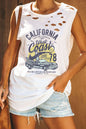 Broken Hole Detail Sleeveless Crew Neck Tank Top