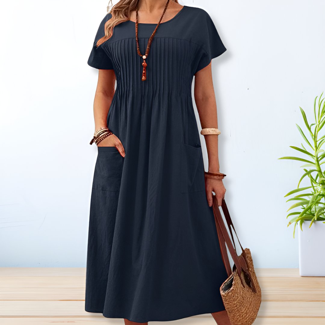 Stitch Short Sleeve Round Neck Dress