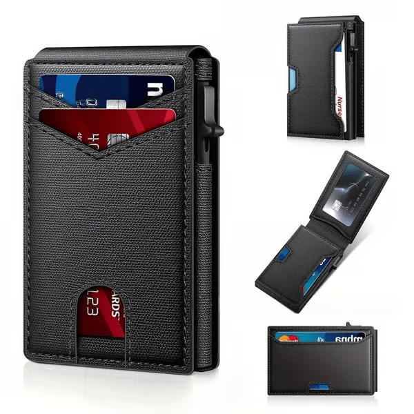 Minimalist RFID Aluminum Wallet with Pop-Up & ID Window