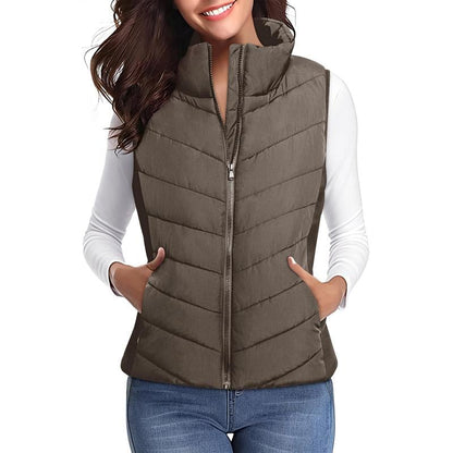 Lightweight Comfort: Women’s Sleeveless Puffer Zip Vest Outerwear