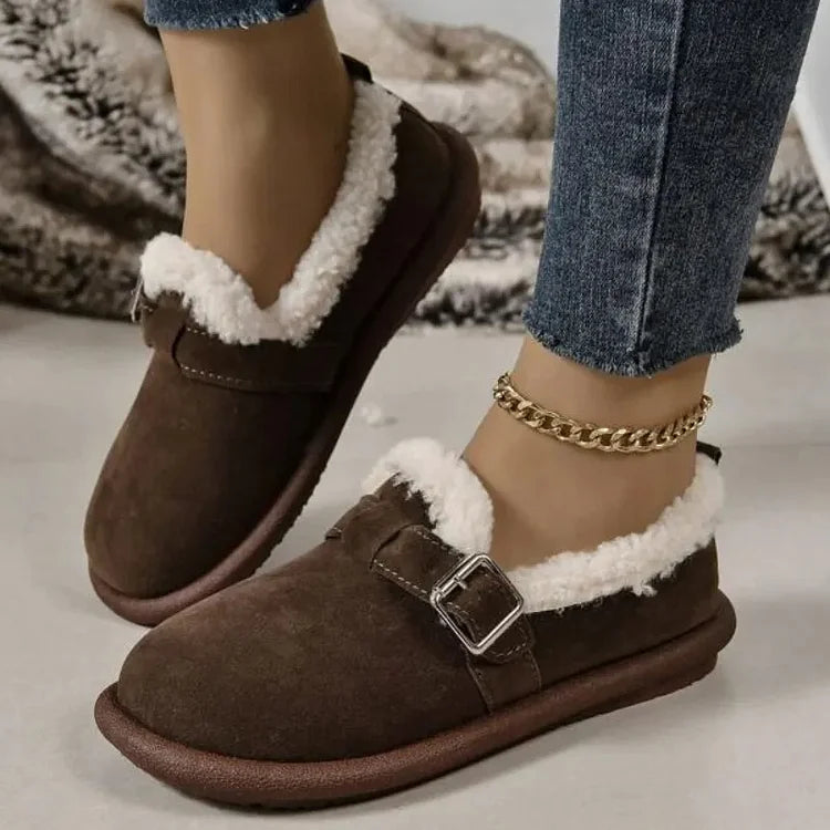 Women's Plush Round Toe Slip-On Loafers Shoes