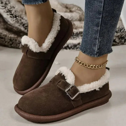 Women's Plush Round Toe Slip-On Loafers Shoes