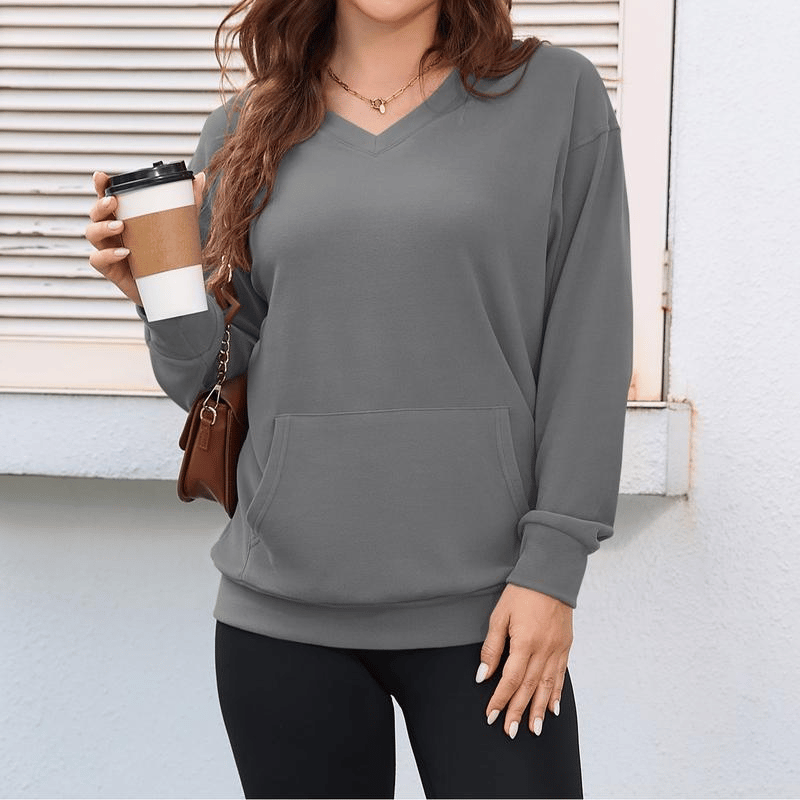 Women’s Hoodless V-Neck Hoodie with Pockets