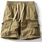 Casual Elastic Waist Multi-pocket Cotton Men's Shorts