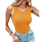 Round Neck Built-in Bra Ribbed Tank Top Fit