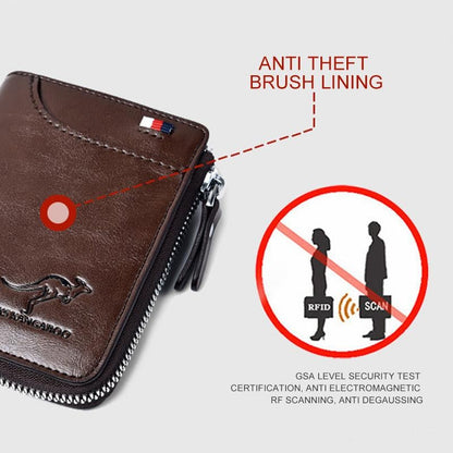Men Wallet Zipper Purse with Rfid Protected