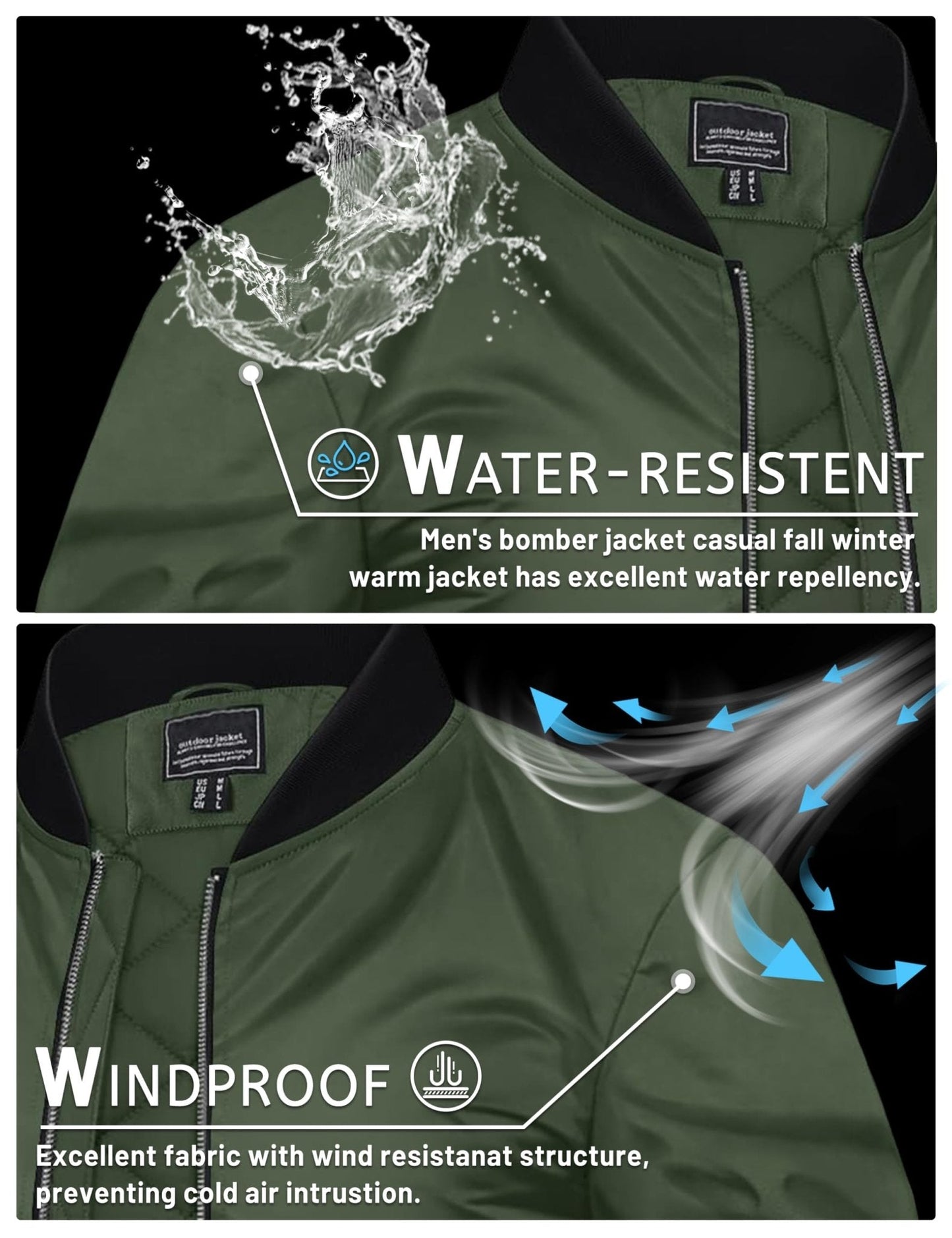 Men's Waterproof Windbreaker Bomber Casual Jackets