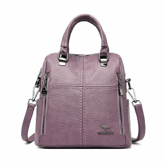 High Quality PU Leather Backpack Women Shoulder Bags Multifunction Travel Backpack