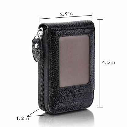 Unisex RFID Blocking Leather Wallet with Zipper & ID Card Holder