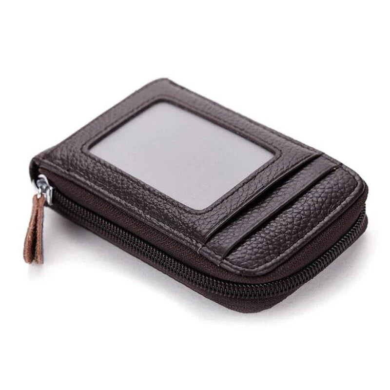 Unisex RFID Blocking Leather Wallet with Zipper & ID Card Holder