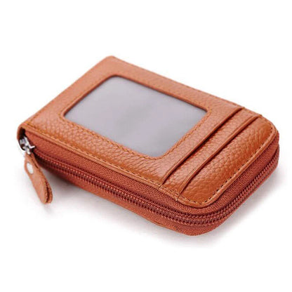 Unisex RFID Blocking Leather Wallet with Zipper & ID Card Holder