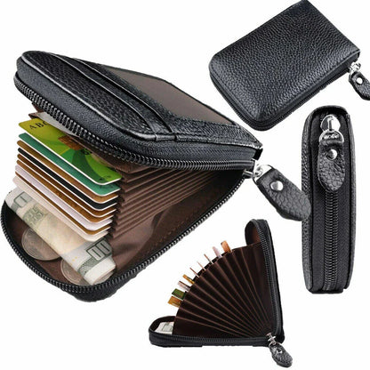 Unisex RFID Blocking Leather Wallet with Zipper & ID Card Holder