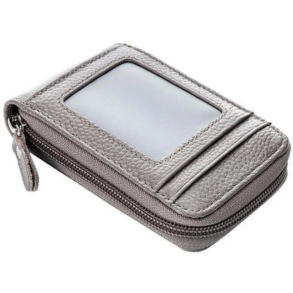Unisex RFID Blocking Leather Wallet with Zipper & ID Card Holder