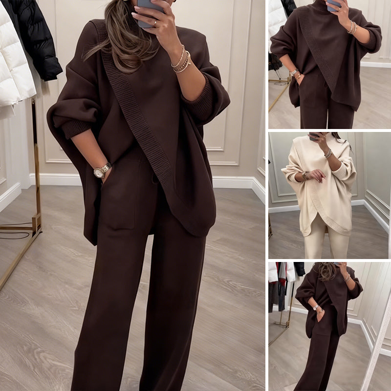 Women's 2-piece set – Asymmetrical sweater with wide-leg pants