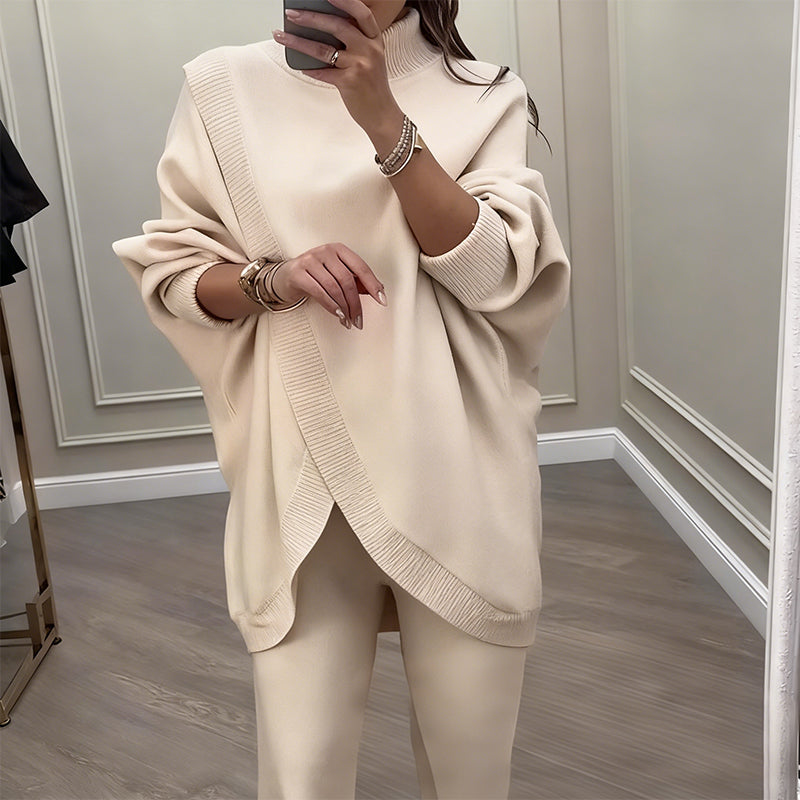 Women's 2-piece set – Asymmetrical sweater with wide-leg pants