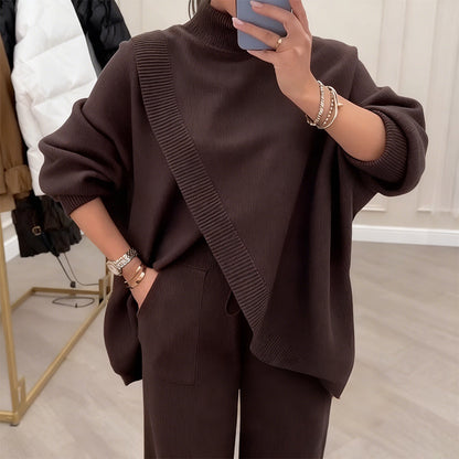 Women's 2-piece set – Asymmetrical sweater with wide-leg pants