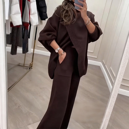 Women's 2-piece set – Asymmetrical sweater with wide-leg pants