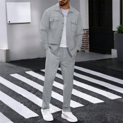 Men's Waffle Button-Up Jacket & Trousers Set – Breathable Waffle Knit, Relaxed Fit & Effortless Casual Style