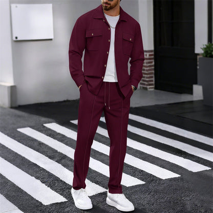 Men's Waffle Button-Up Jacket & Trousers Set – Breathable Waffle Knit, Relaxed Fit & Effortless Casual Style