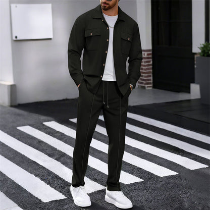 Men's Waffle Button-Up Jacket & Trousers Set – Breathable Waffle Knit, Relaxed Fit & Effortless Casual Style