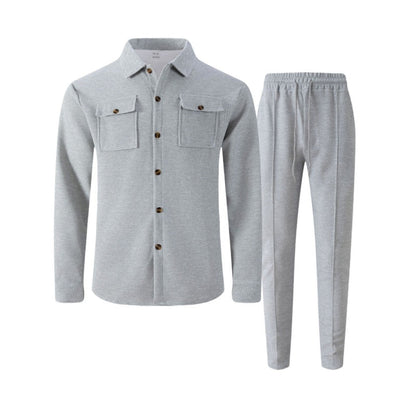 Men's Waffle Button-Up Jacket & Trousers Set – Breathable Waffle Knit, Relaxed Fit & Effortless Casual Style
