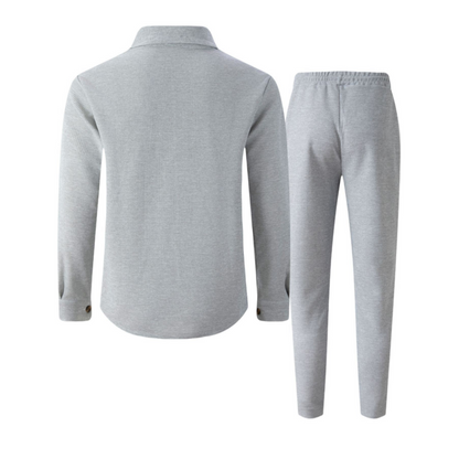 Men's Waffle Button-Up Jacket & Trousers Set – Breathable Waffle Knit, Relaxed Fit & Effortless Casual Style