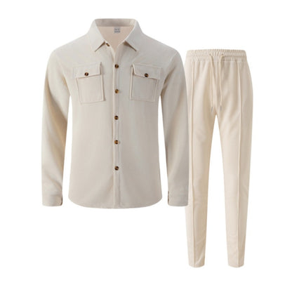 Men's Waffle Button-Up Jacket & Trousers Set – Breathable Waffle Knit, Relaxed Fit & Effortless Casual Style