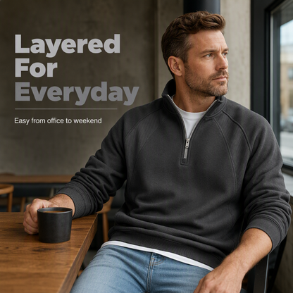 Refined Warmth, Easy Everyday Fit | Men's Half-Zip Stand-Collar Sweatshirt