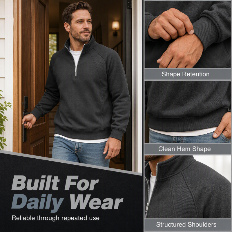 Refined Warmth, Easy Everyday Fit | Men's Half-Zip Stand-Collar Sweatshirt