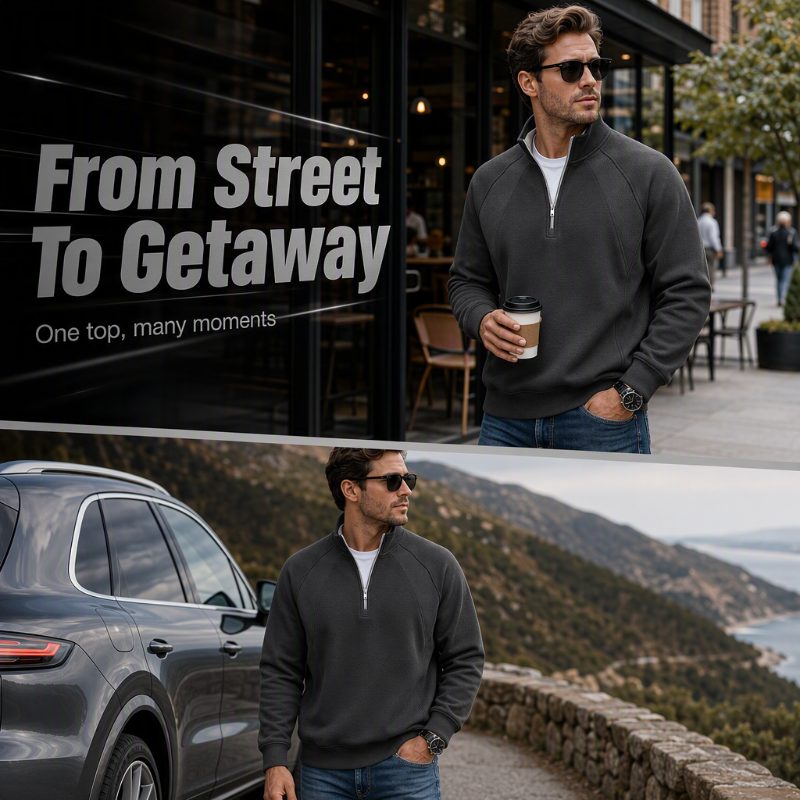 Refined Warmth, Easy Everyday Fit | Men's Half-Zip Stand-Collar Sweatshirt