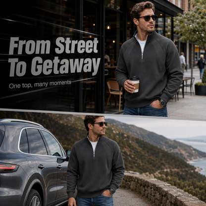 Refined Warmth, Easy Everyday Fit | Men's Half-Zip Stand-Collar Sweatshirt
