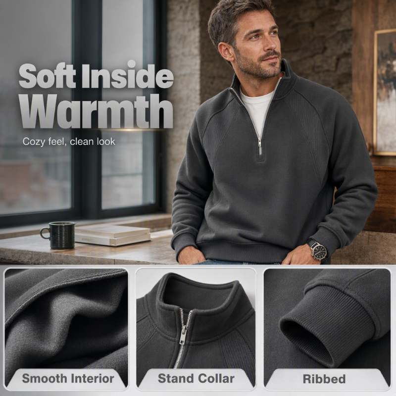 Refined Warmth, Easy Everyday Fit | Men's Half-Zip Stand-Collar Sweatshirt