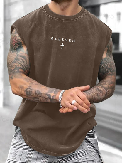 Men's Loose-Fit Sleeveless Short Graphic T-Shirt