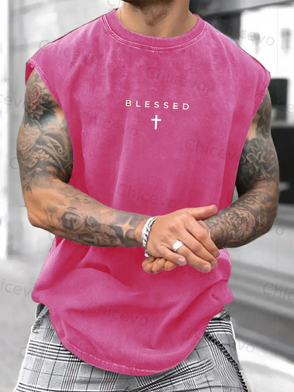 Men's Loose-Fit Sleeveless Short Graphic T-Shirt