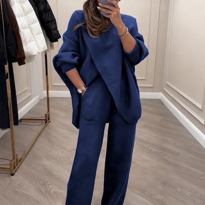 Women's 2-piece set – Asymmetrical sweater with wide-leg pants